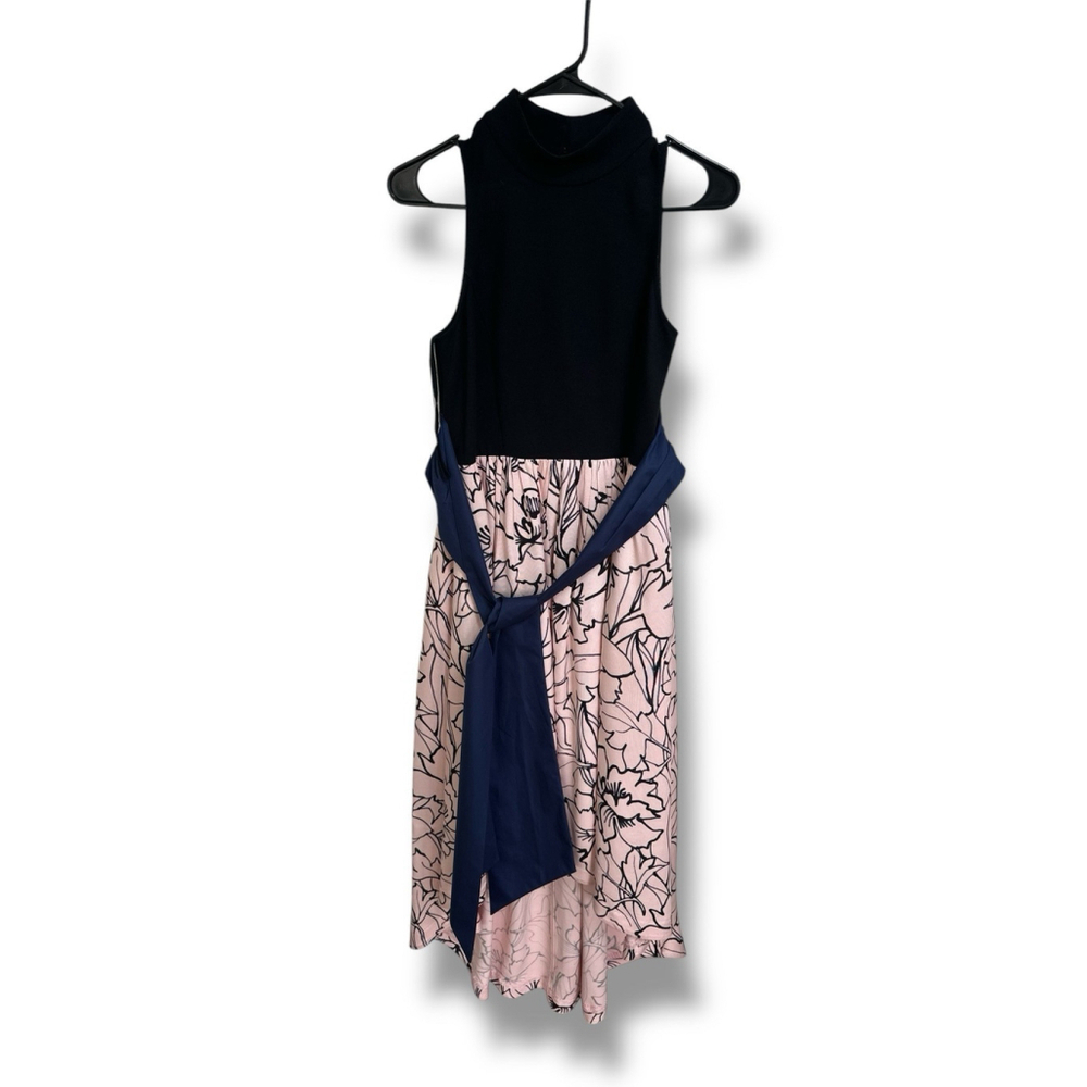 Moulinette Soeurs Dress Sumi Hi Low Black Pink Waist Tie Bow Anthropologie Siz 4 - Picture 3 of 9